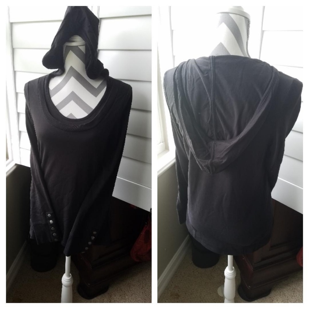 Bcbg Black Hooded Layered Look Tee Medium